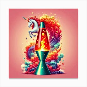 A Unicorn Red And Gold Green Lava Lamp With Flames And Smoke Swirling Canvas Print