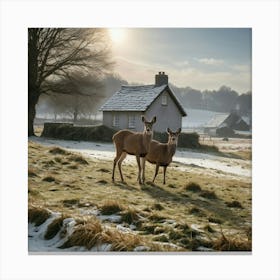 Deer In The Snow 10 Canvas Print