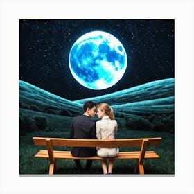 Couple Sitting On Bench Under The Moon 1 Canvas Print