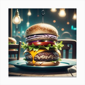 Hamburger In A Restaurant 12 Canvas Print