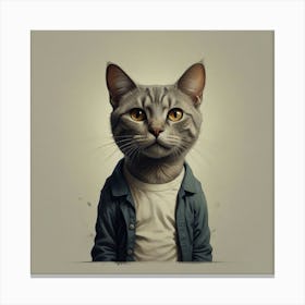 Cat standing like human, wearing t-shirt, smiling, Miyazaki Hayao art style 222112 Canvas Print