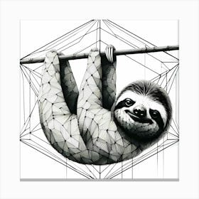 Hanging Sloth - Abstract Line Art Illustration 93 Canvas Print