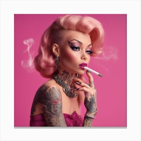 Bad Barbie-esque Tattpp Pin-Up Pink Canvas Print