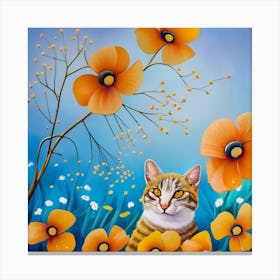 Cat In Flowers 4 Canvas Print