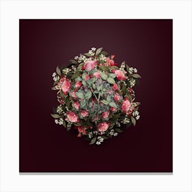 Vintage Pink Clover Flower Wreath on Wine Red n.2430 Canvas Print
