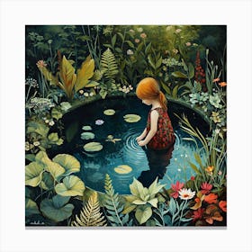 Little Girl In The Garden Pool Canvas Print