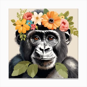 Floral Baby Gorilla Nursery Illustration (40) Canvas Print