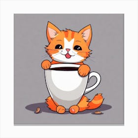 Cute Orange Kitten Loves Coffee Square Composition 8 Canvas Print