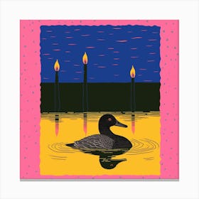 Duckling Linocut Style At Night 5 Canvas Print