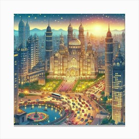 Cityscape At Night 2 Canvas Print