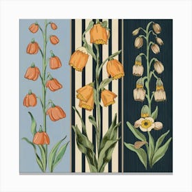 A wall painting divided into three equal parts, each part containing a type of plant Canvas Print