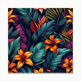 Tropical Leaves Seamless Pattern 22 Canvas Print