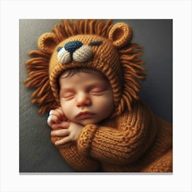 Newborn Baby Sleeping In Lion Costume Canvas Print