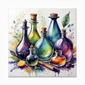 Watercolor Of Bottles 3 Canvas Print
