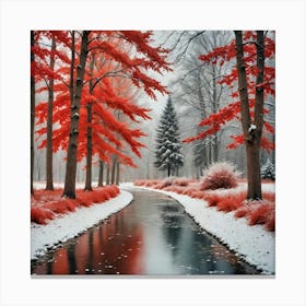 Red Leaves In The Snow Canvas Print