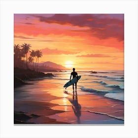 Surfer At Sunset Canvas Print