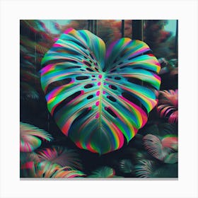 Glitch Large Monstera leaf, Glitch art 3 Canvas Print