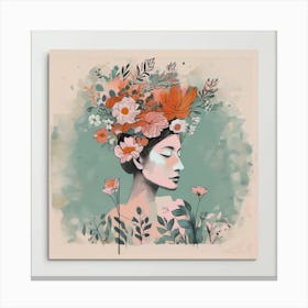 woman portrait with floral head crown  Canvas Print