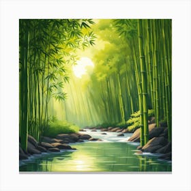 A Stream In A Bamboo Forest At Sun Rise Square Composition 62 Canvas Print