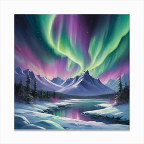 Aurora Borealis Paintings Art Print 3 Canvas Print