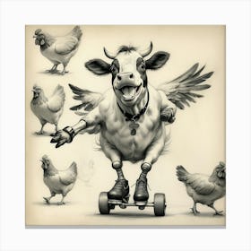 Cow On Skateboard 6 Canvas Print