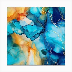 Blue And Gold Abstract Painting Canvas Print