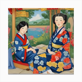 Two Women In Kimono Canvas Print