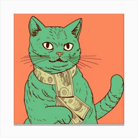 Cat With Money Canvas Print