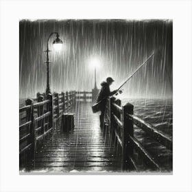 Fishing In The Rain 6 Canvas Print