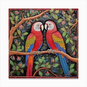 Parrots On A Branch 2 Canvas Print