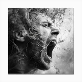 Black And White Portrait Of A Man Screaming Canvas Print