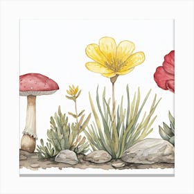 Wildflowers And Mushrooms Canvas Print