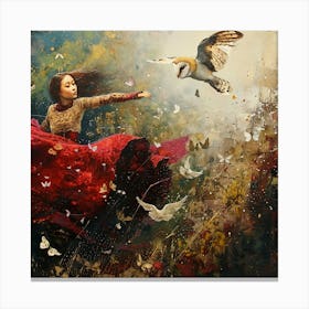 Owl And A Girl Canvas Print