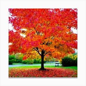 Anecdote Of An Autumnal Oak Tree Bathed In Brilliant Violet Hues In A Mid September Setting Leaves (6) Canvas Print