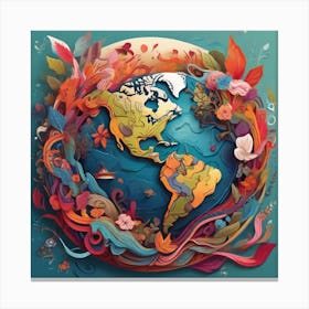 Earth Surrounded By Flowers Canvas Print