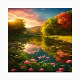 Sunset Over A Lake Canvas Print