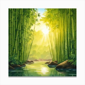 A Stream In A Bamboo Forest At Sun Rise Square Composition 112 Canvas Print