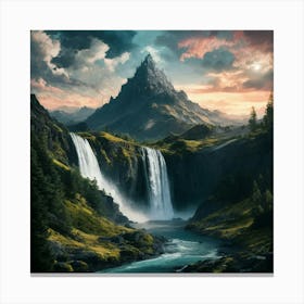 Waterfall In The Mountains 14 Canvas Print