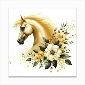 Golden Horse With Flowers Canvas Print