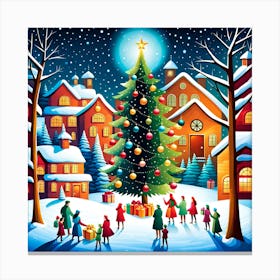 Christmas Village, Christmas Tree art, Christmas Tree, Christmas vector art, Vector Art, Christmas art, Christmas, happy  Canvas Print