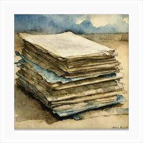 Stacked Papers Watercolour Painting With Muted Ton (3) Canvas Print