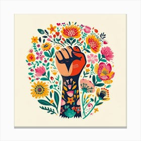 Hand Fist Feminine Flowers In Bright Colors Canvas Print