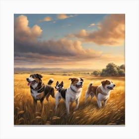 Three Dogs In A Field Canvas Print