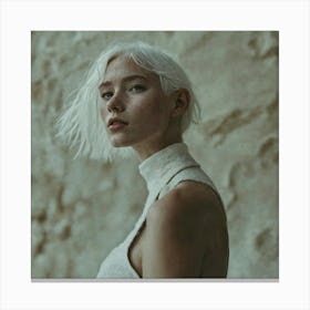 A Beautiful Woman With White Hair And Light Freckl (1) Canvas Print