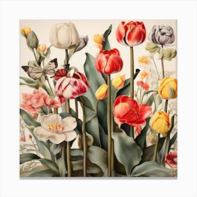 Tulips And Butterflies 3 Canvas Print