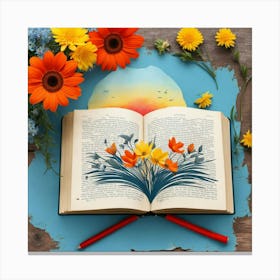 An open book with spring flowers growing inside it Canvas Print