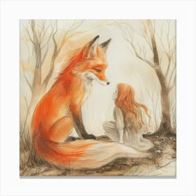 Fox And Girl Canvas Print