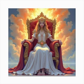 Hera On A Regal Throne, Surrounded By Divine Aura Watercolor 1 Canvas Print