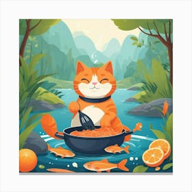 Albedobase Xl An Orange Cat Cooks A Fish In The Nature 3 (1) Canvas Print