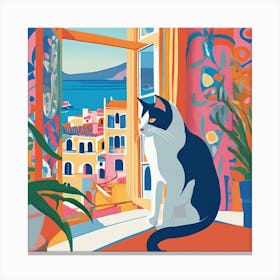 Open Window With Cat Matisse Style Amalfi Coast 29 Canvas Print